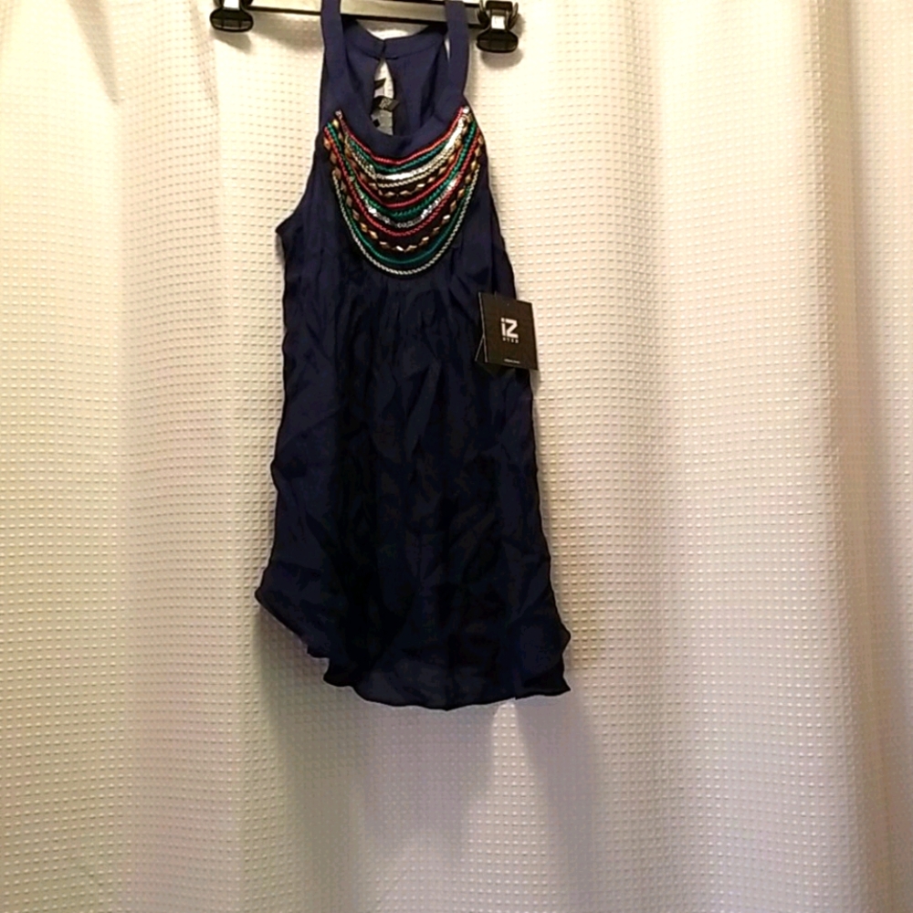 Lightweight, bedazzled,sleeveless halter like top